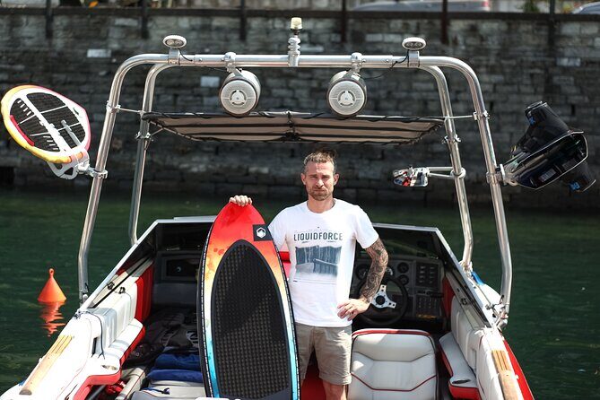 1H Wakeboard and Wakesurf on Lake Como with Mastercraft Boat - The Mastercraft Setup and Coaching from Larry (and Alex, Too)